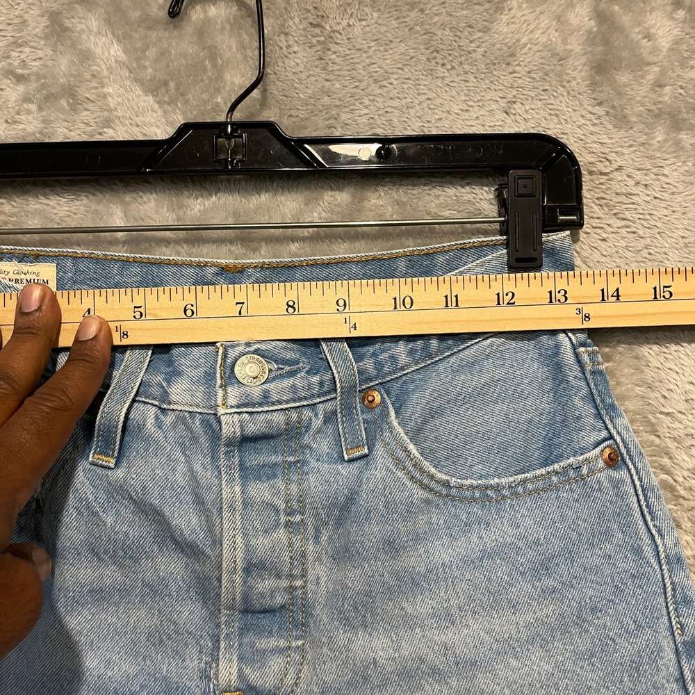 Levi's 501 Original Shorts Womens 25 Blue Denim High Waisted Distressed Cut Off - Picture 3 of 11